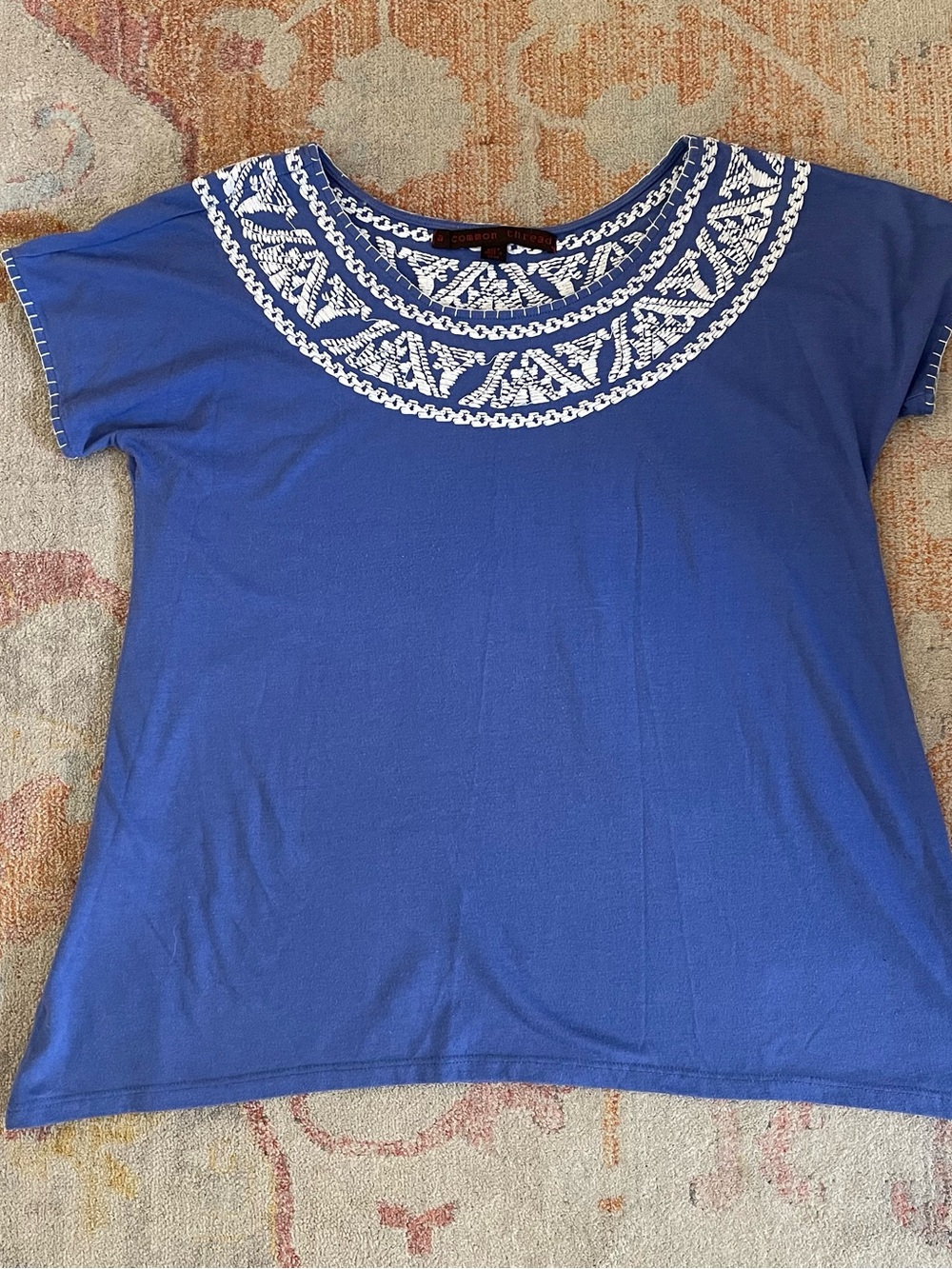 Embroidered Blue & White Tee